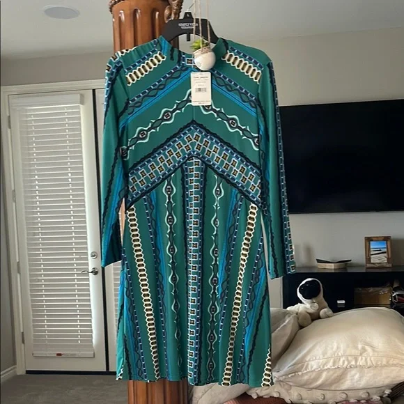 Free People Stella Printed Mini Dress - Green L